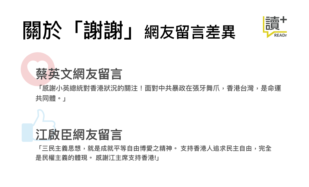 蔡、江貼文網友留言差異