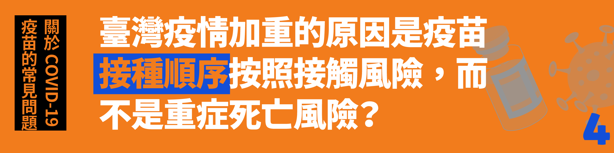 Q4. 臺灣疫情加重的原因是疫苗接種順序按照接觸風險,而不是重症死亡風險?