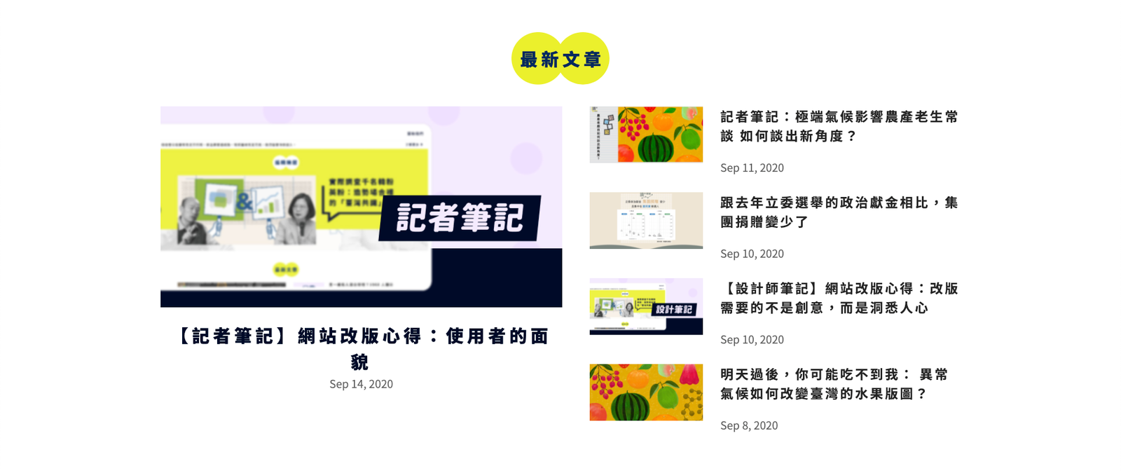 透過簡單的排版,直接顯示目前最新的五篇文章,讓想要看最新資訊的你一目瞭然